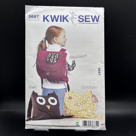Kwik Sew 3687 “Animal Back Packs” (14” x 11”) Sewing Pattern Uncut FF - Picture 1 of 5